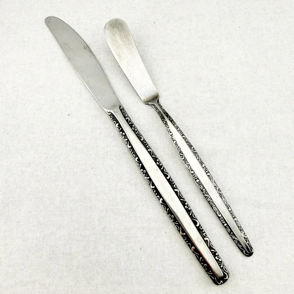 United Silver Co Stainless Japan Floral Scroll Edge Flatware Lot of 14 USI17 MCM